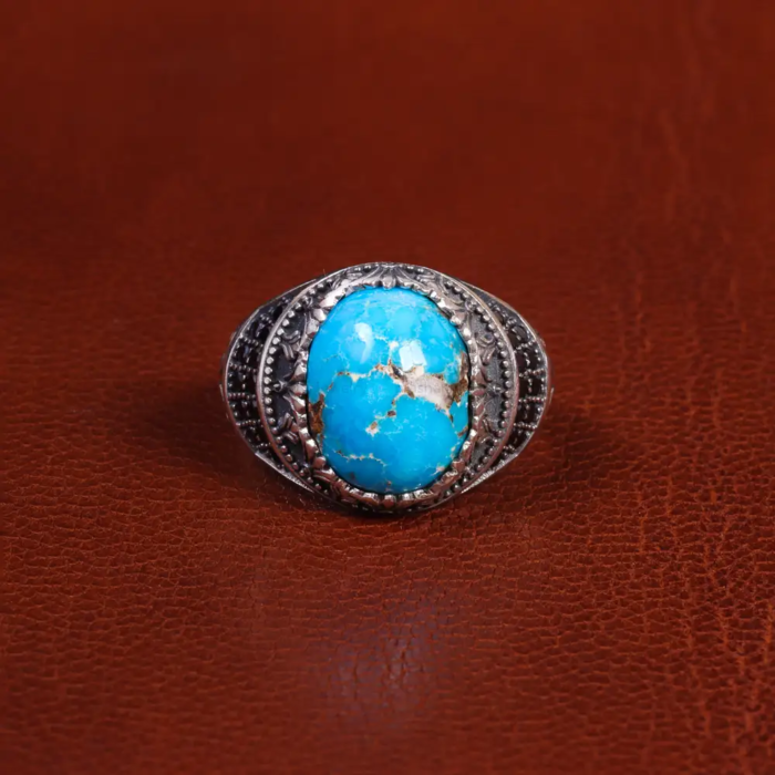 Vintage Style Men’s Silver Ring with Iranian Turquoise