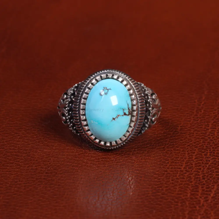 Luxury Nishaburi Turquoise Silver Ring for Gentlemen