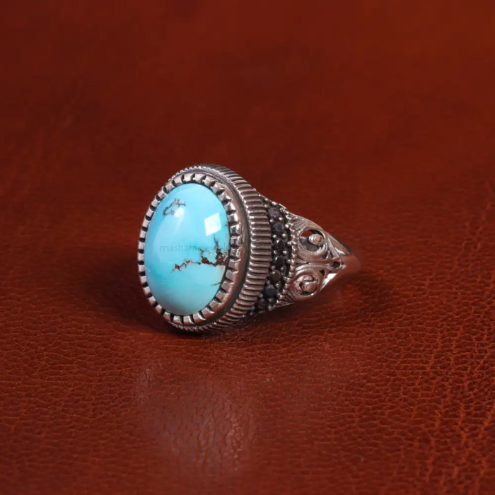 Luxury Nishaburi Turquoise Silver Ring for Gentlemen