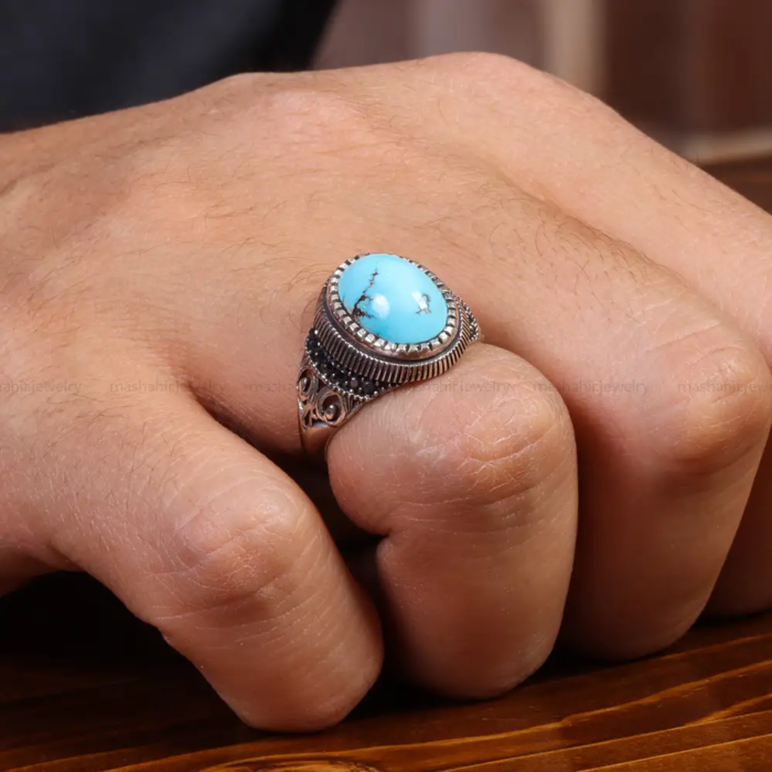 Luxury Nishaburi Turquoise Silver Ring for Gentlemen