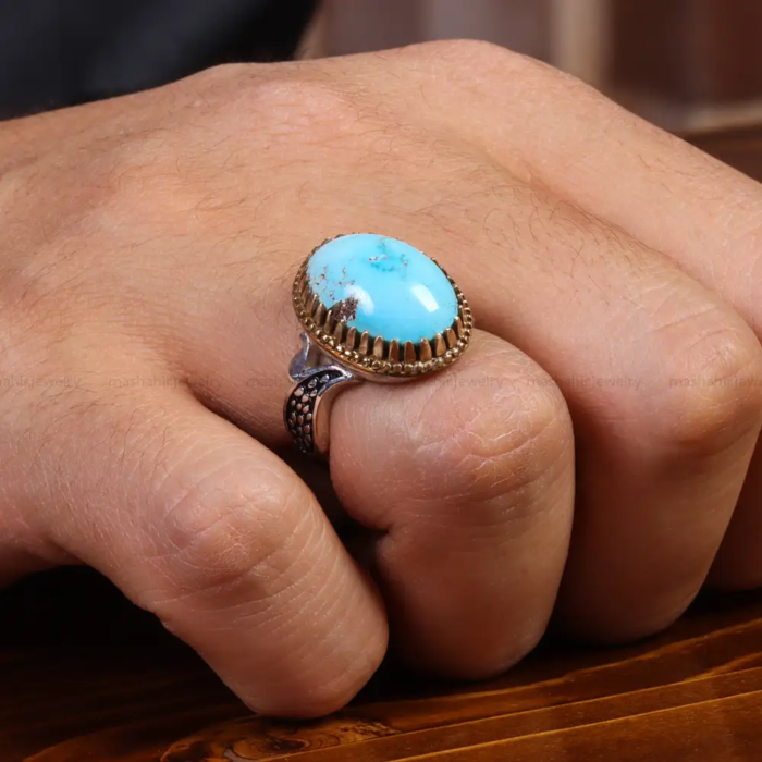 Men's Silver Ring with Real Nishaburi Turquoise, Code