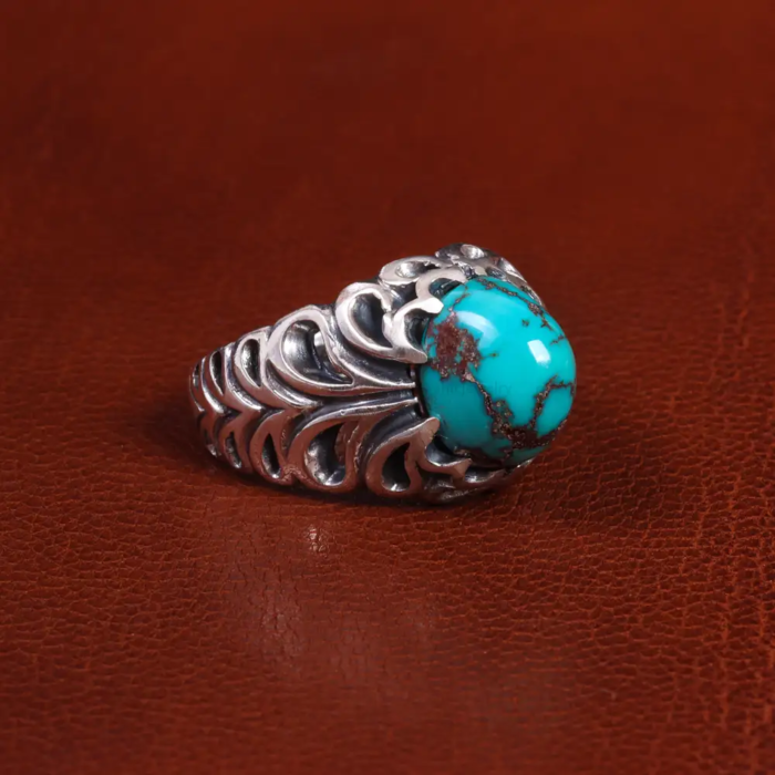 Men's Silver Ring with Real Nishaburi Turquoise