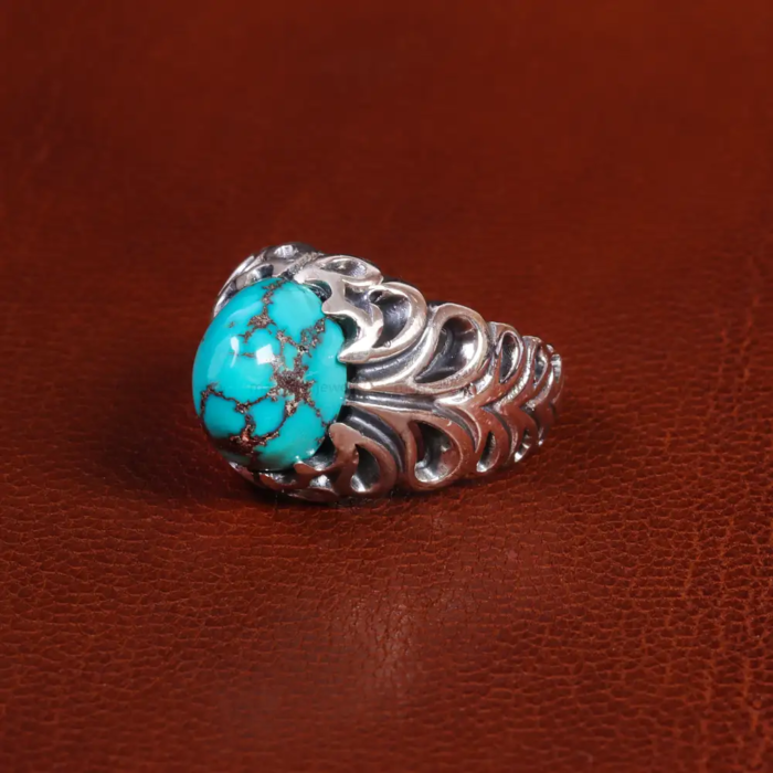 Men's Silver Ring with Real Nishaburi Turquoise