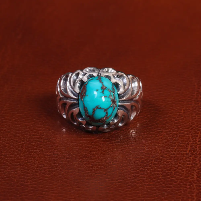 Men's Silver Ring with Real Nishaburi Turquoise