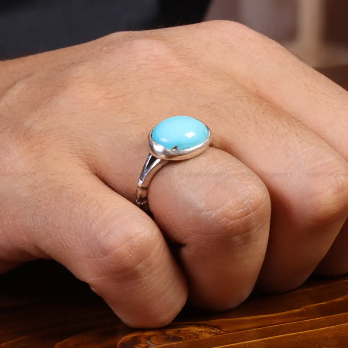 Men’s Sterling Silver Ring Featuring Mined Turquoise