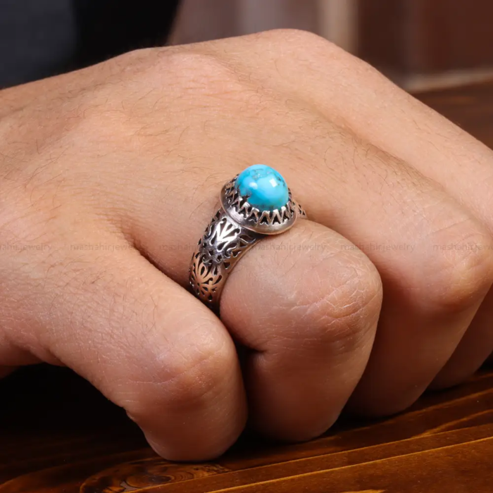 Genuine Nishaburi Turquoise Silver Ring for Men