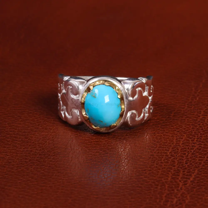 Authentic Nishaburi Turquoise Men’s Silver Ring