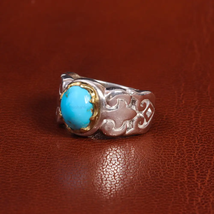 Authentic Nishaburi Turquoise Men’s Silver Ring