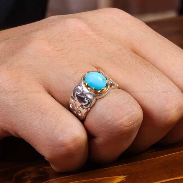 Authentic Nishaburi Turquoise Men’s Silver Ring