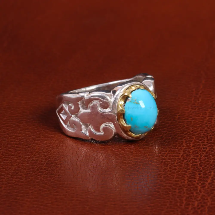 Authentic Nishaburi Turquoise Men’s Silver Ring