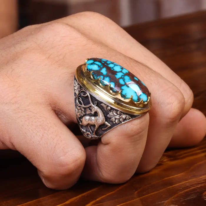 Men’s Sterling Silver Big Ring with Real Turquoise Code 19655