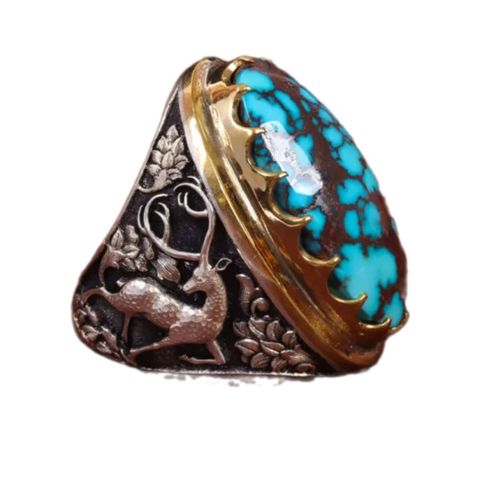 Men’s Sterling Silver Big Ring with Real Turquoise Code 19655