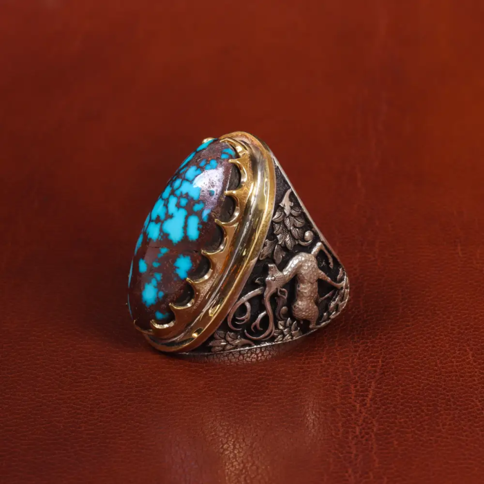 Men’s Sterling Silver Big Ring with Real Turquoise Code 19655