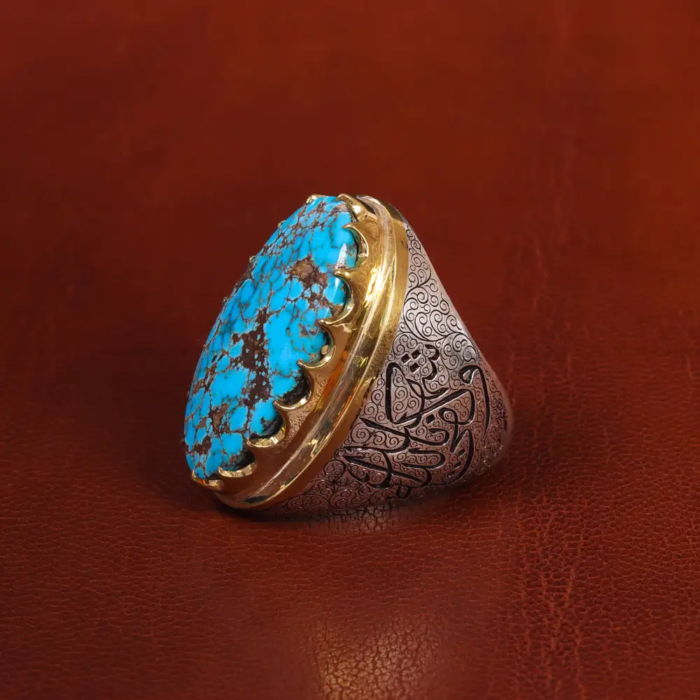 Exclusive Men’s Nishaburi Turquoise Sterling Silver Ring, Code 19656