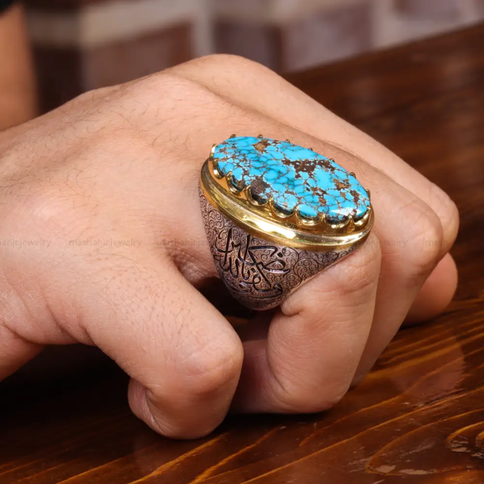 Exclusive Men’s Nishaburi Turquoise Sterling Silver Ring, Code 19656