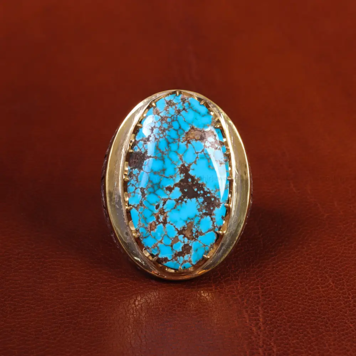 Exclusive Men’s Nishaburi Turquoise Sterling Silver Ring, Code 19656