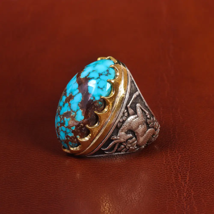 Men’s Fine Silver Ring with Authentic Nishaburi Turquoise, Code 19657