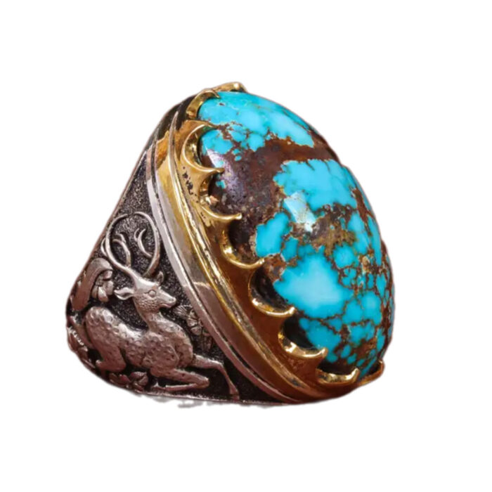 Men’s Fine Silver Ring with Authentic Nishaburi Turquoise, Code 19657