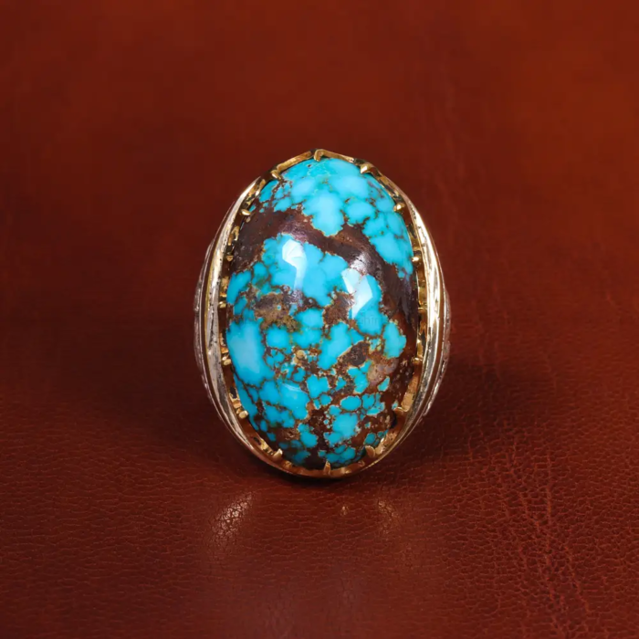 Men’s Fine Silver Ring with Authentic Nishaburi Turquoise, Code 19657