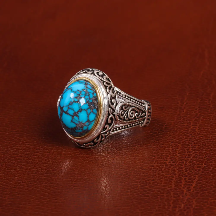 Men’s Silver Ring with Nishaburi Turquoise - Perfect Gift, 19499