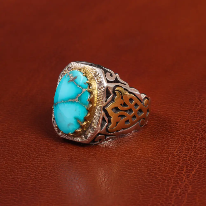 Nishaburi Turquoise Accent Men’s Silver Ring, Code 19530