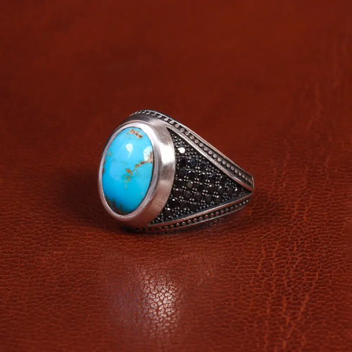 Men’s Silver Signet Ring with Nishaburi Turquoise