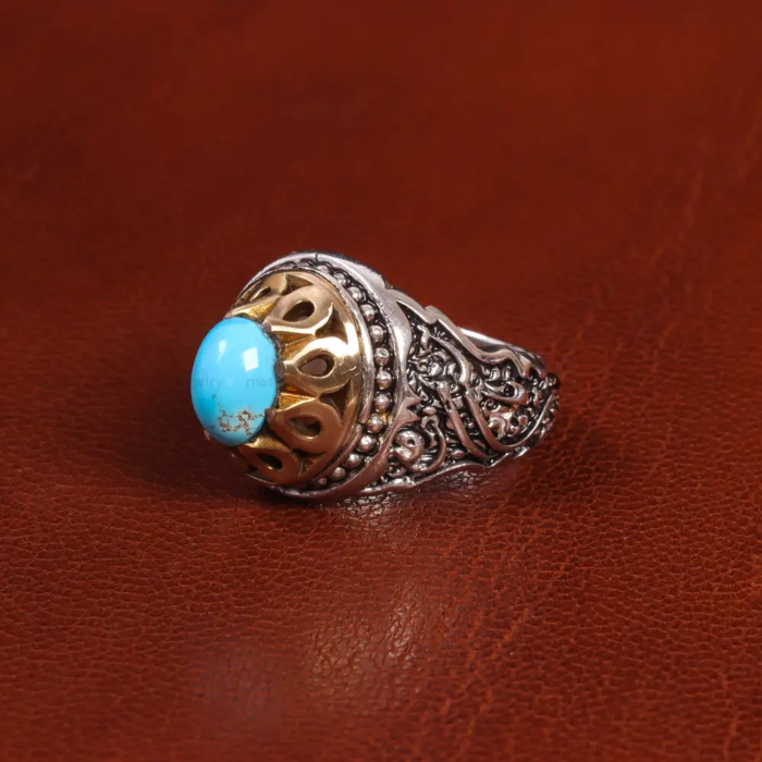 Elegant Men’s Silver Ring with Real Turquoise Stone