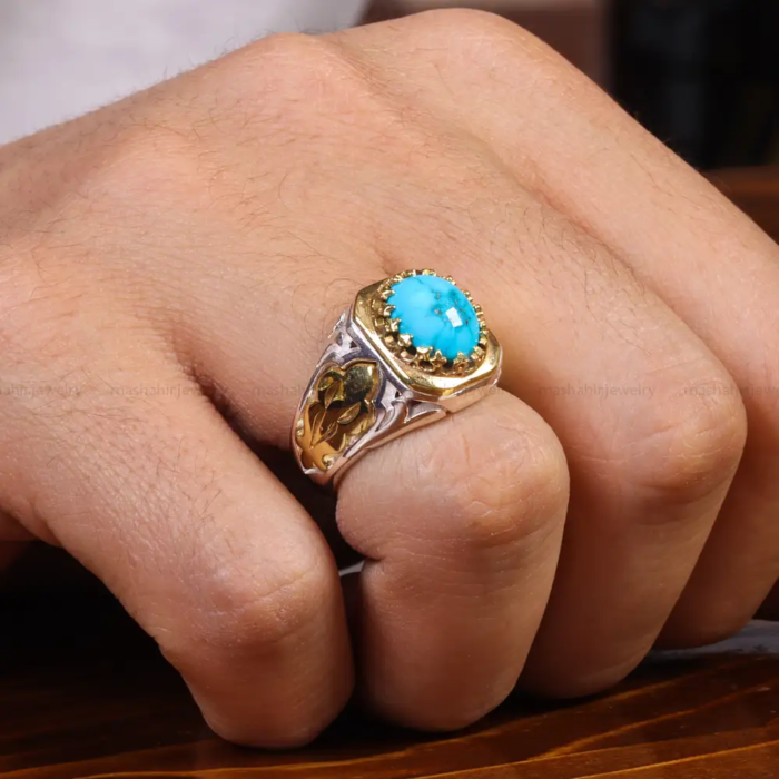 Men’s Silver Ring with Nishaburi Turquoise - Signature Collection, Code 19496