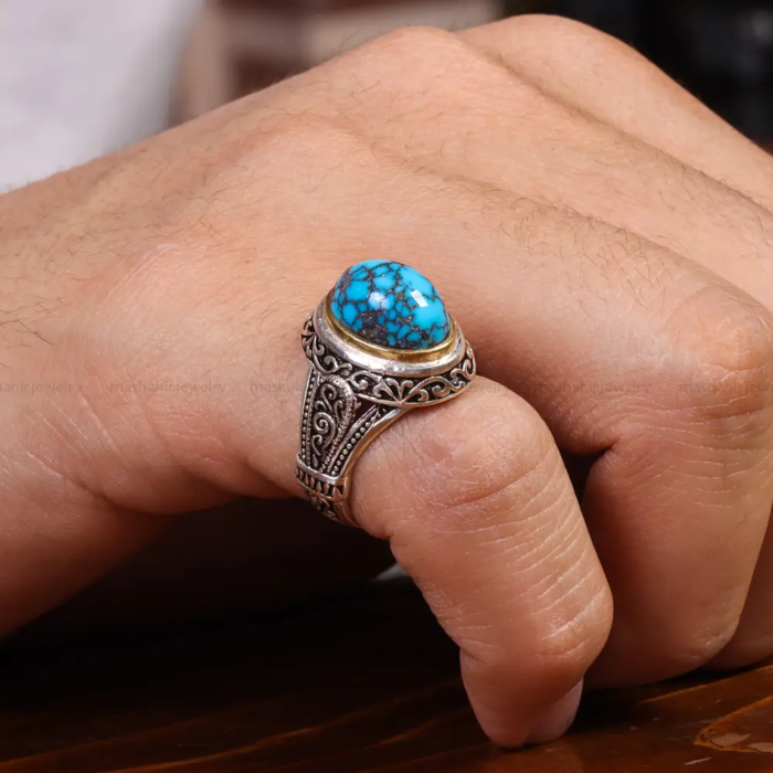 Men’s Silver Ring with Nishaburi Turquoise - Perfect Gift, 19499