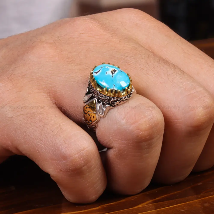 Men’s Silver Ring with Nishaburi Turquoise - Style Statement, Code 19502