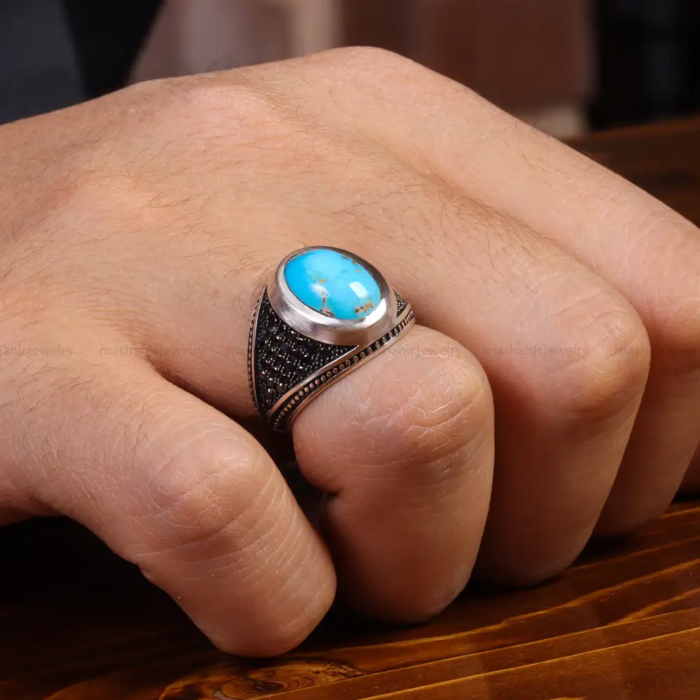 Men’s Silver Signet Ring with Nishaburi Turquoise