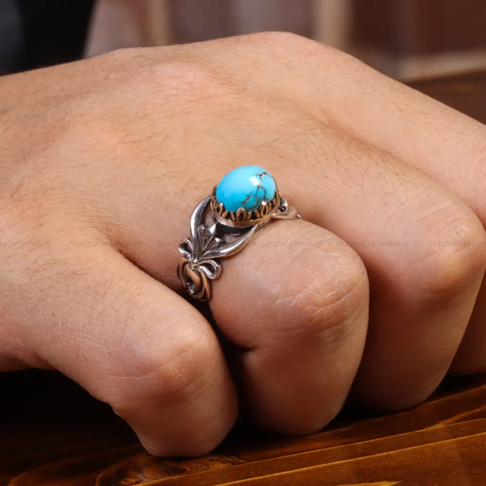 Handcrafted Men’s Silver Ring with Nishaburi Turquoise