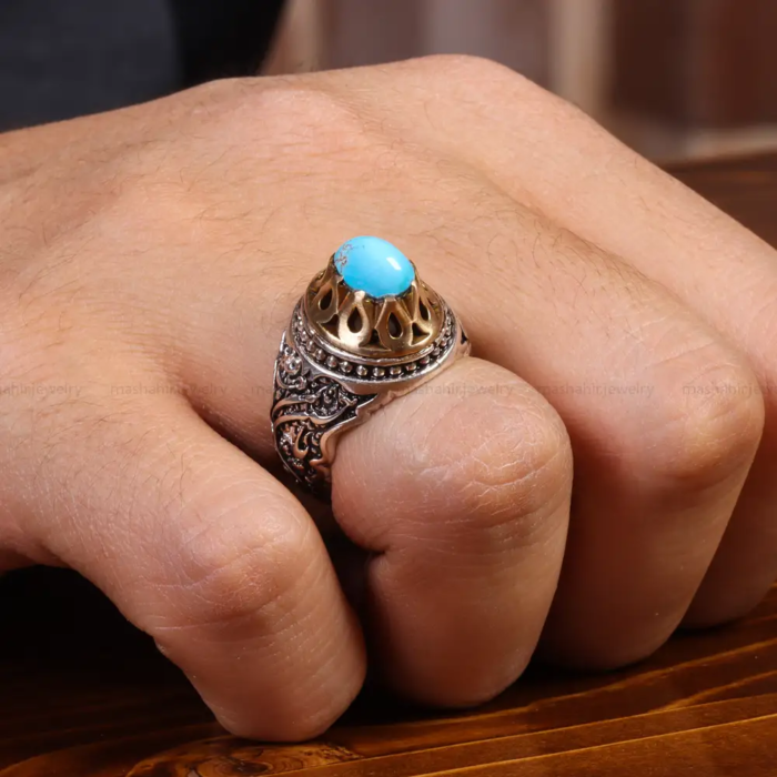 Elegant Men’s Silver Ring with Real Turquoise Stone