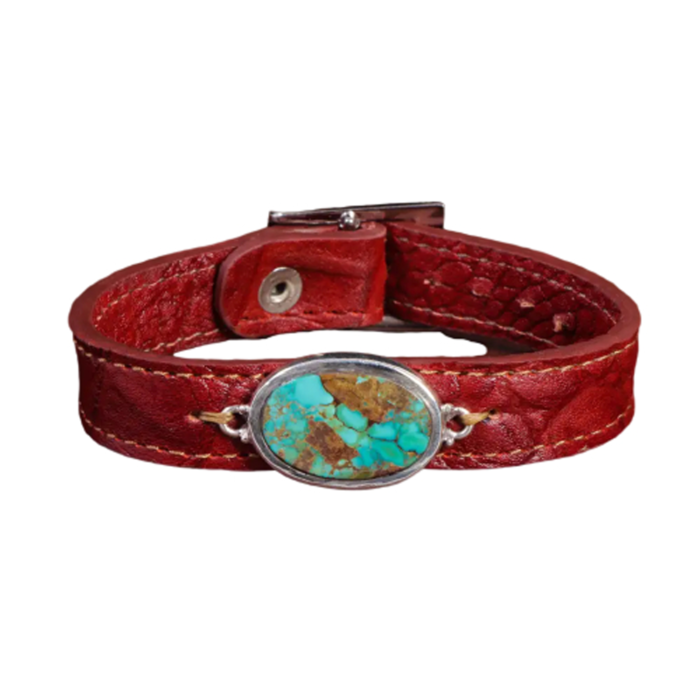 Feroza Bracelet Elegance, Real Turquoise Stone on Leather