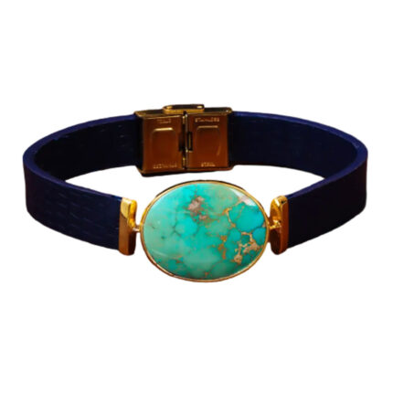 Neyshabur Turquoise Bracelet Elegance, Real Gemstone on Dark blue Leather