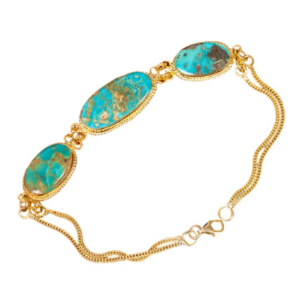 Neyshabur Turquoise Bracelet Gemstone on 925 silver with gold plating