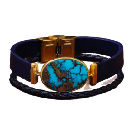 Neyshabur Turquoise Bracelet with Authentic Leather double strap