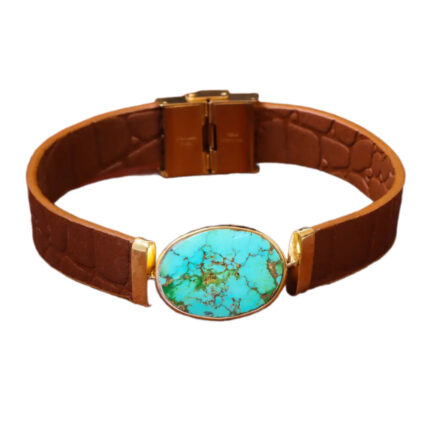 Feroza Bracelet Serenity, Real Turquoise on Sleek Brown Leather