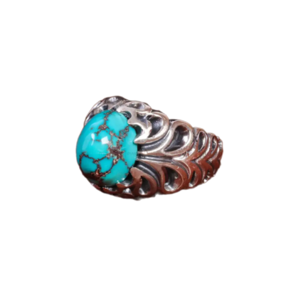 Men's Silver Ring with Real Nishaburi Turquoise