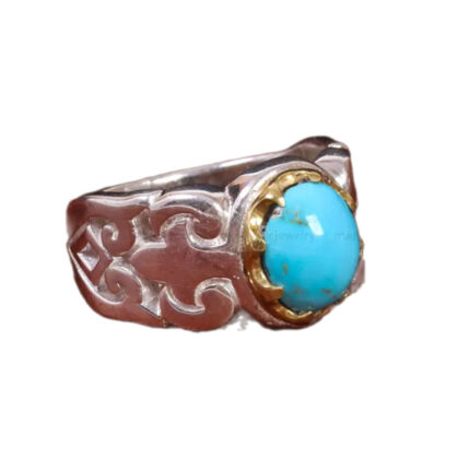 Men's Silver Ring with Real Nishaburi Turquoise,