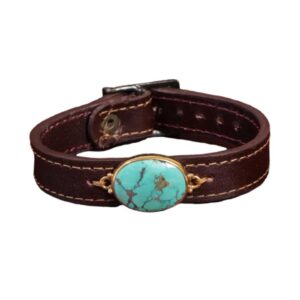 Feroza Bracelet Splendor, Real Turquoise with Brown Leather Sophistication