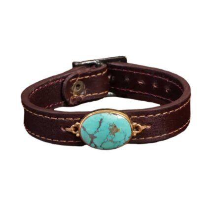 Feroza Bracelet Splendor, Real Turquoise with Brown Leather Sophistication