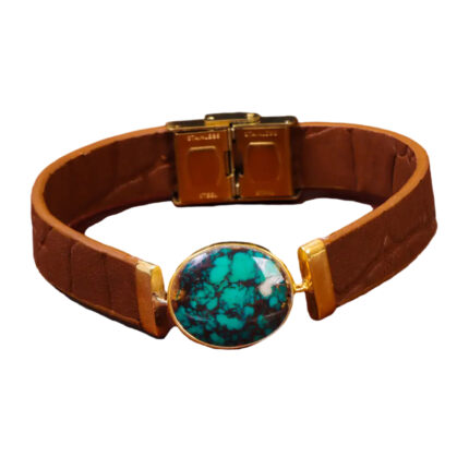 Turquoise Bracelet Radiance Shajari Firoozeh on Brown Leather Elegance