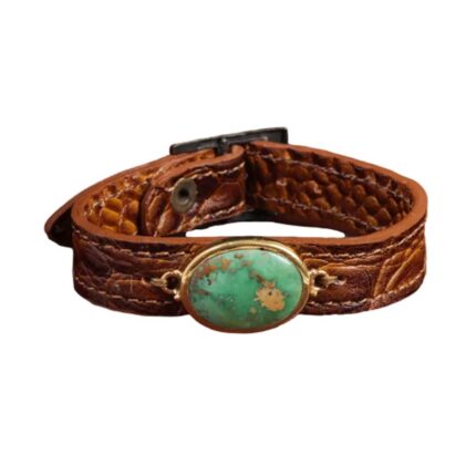 Turquoise Stone Bracelet Charm Leather and Real Gemstone Fusion