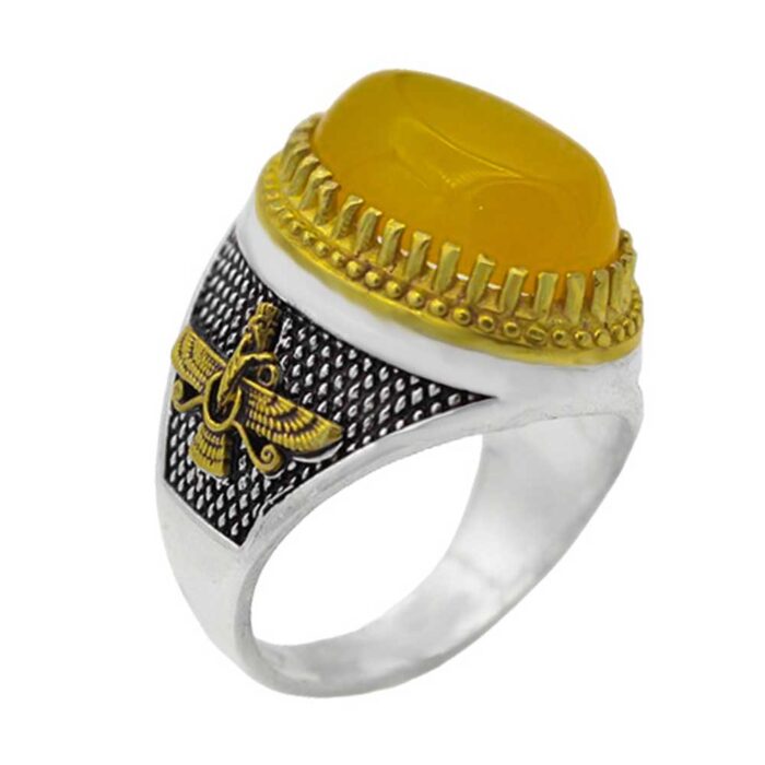 Zolgharnein model Real Sharaf Shams Stone Men’s Silver Ring