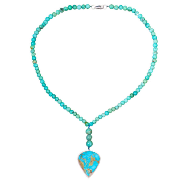 Real Handmade Beaded Turquoise Necklace with Feroza Pendant