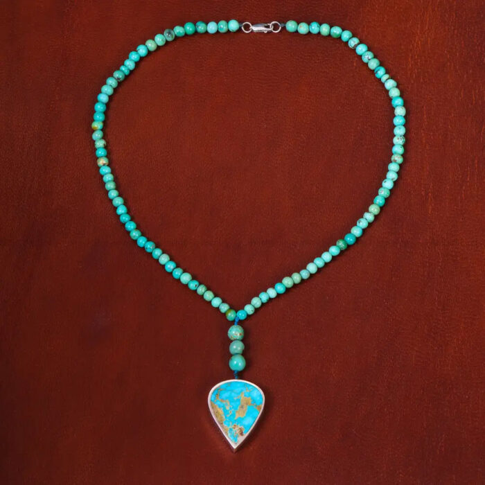 Real Handmade Beaded Turquoise Necklace with Feroza Pendant