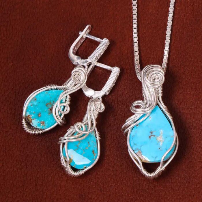 Genuine Nishaburi Turquoise Set Silver for Women's (4 pieces)