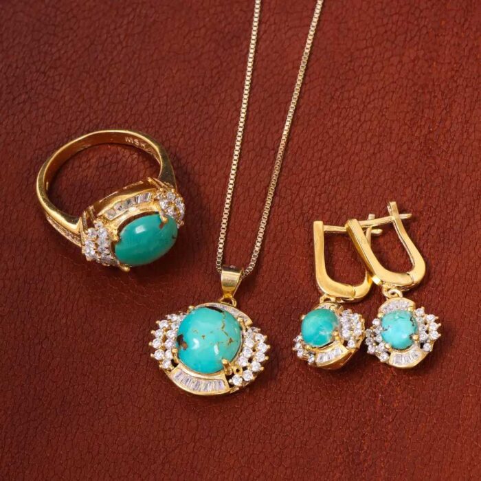 Vintage Style Real Turquoise Set Silver for Women's (4 pieces)