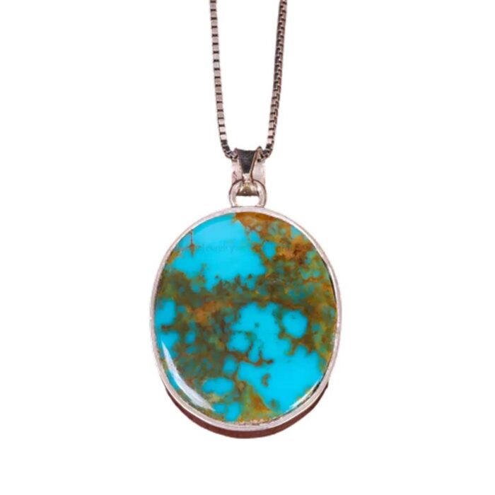 Real Turquoise Gem Necklace with Sterling Silver Frame and Chain